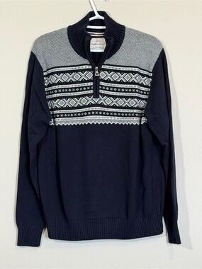 Weatherproof Navy and White Half-Zip Nordic Sweater - Men